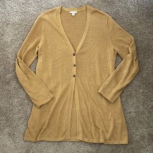 J Jill Linen Blend Cardigan Sweater Womens Medium Mid Length Long Sleeve